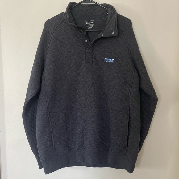 L.L. Bean Men’s Quilted Sweatshirt, Size M, Mockneck, Dark Charcoal Heather - Picture 2 of 10